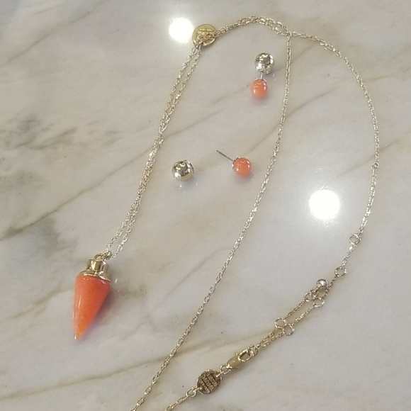 Henri Bendel gold w/ gemstone necklace & earrings - Picture 7 of 10